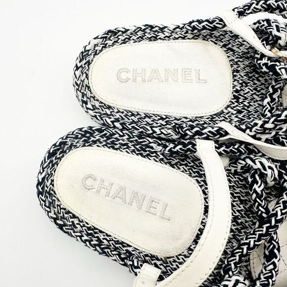 CHANEL Blue White Rope Interlocking CC Charm Dad Sandal Size 40 Chain Slingback - Picture 11 of 13
